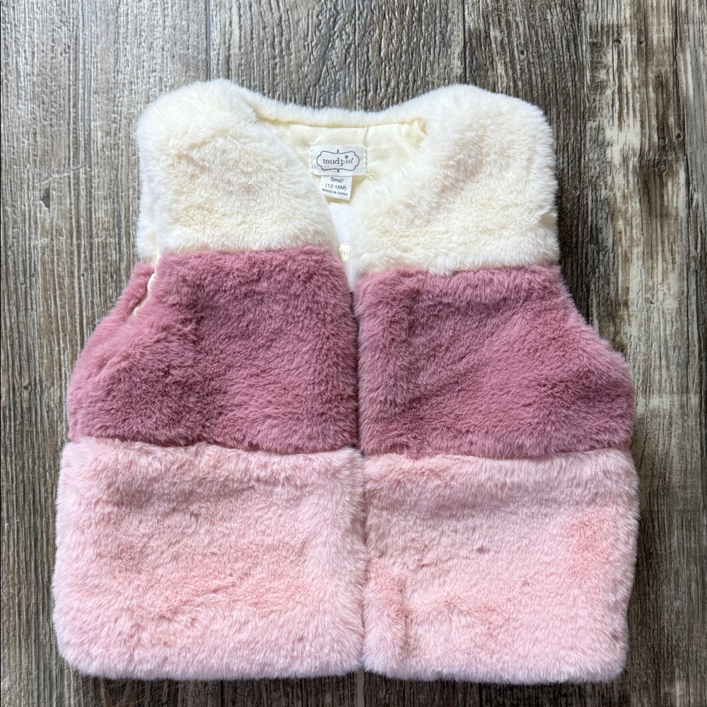Mud Pie Pink and Cream Faux Fur Vest